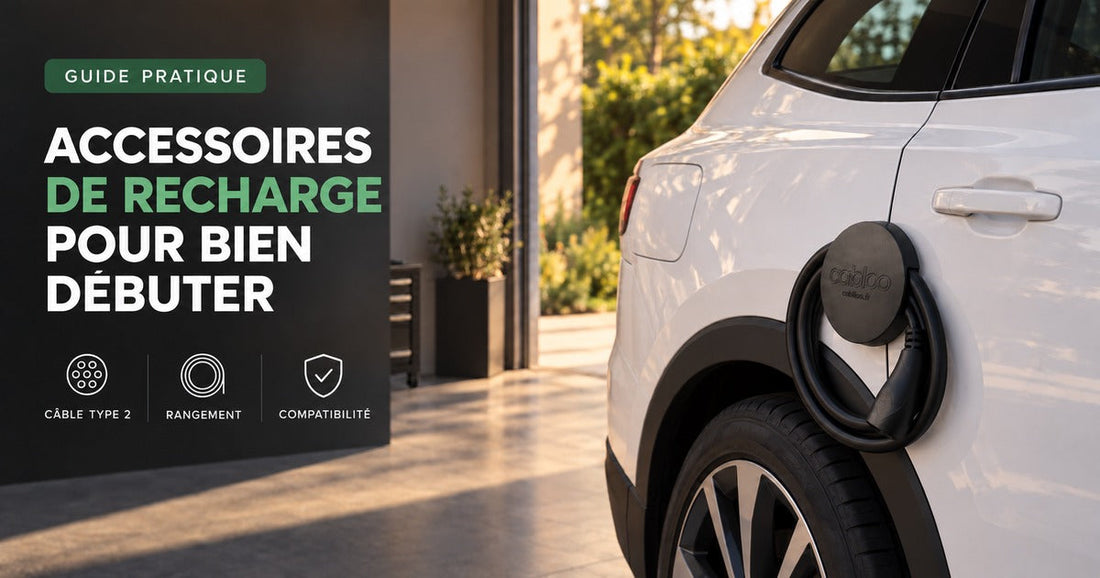 Accessoires de recharge indispensables pour débuter avec une voiture électrique : câble Type 2, rangement et compatibilité.