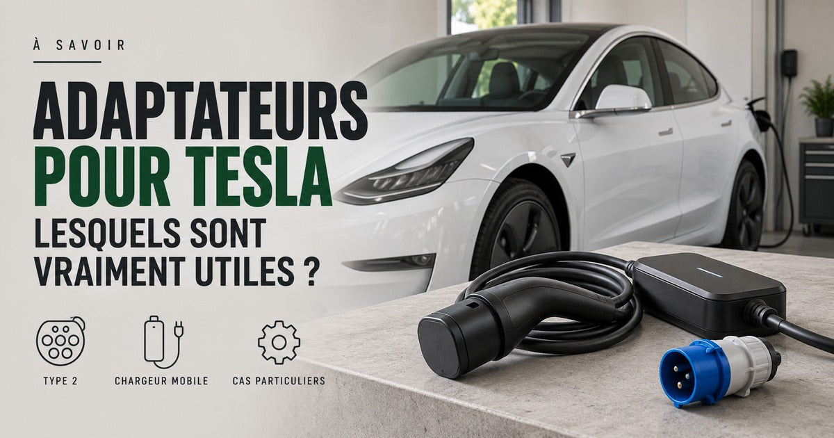 Adaptateurs de recharge pour Tesla en Europe : câble Type 2, chargeur mobile et prise CEE.